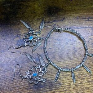 Inlayed turquoise sterling earrings with matching bracelet